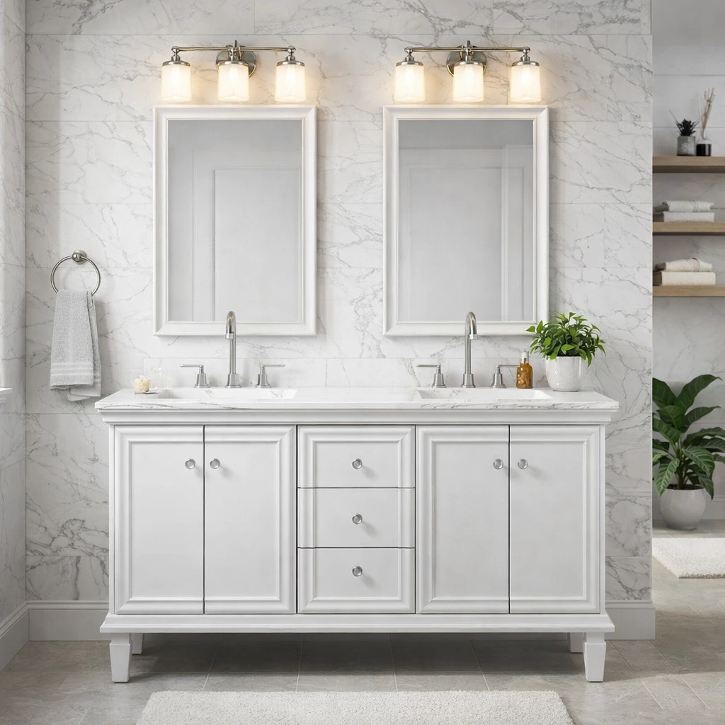 James 60 Solid Wood Vanity with Carrara Marble Top